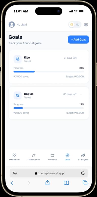 Trackr goals on iPhone