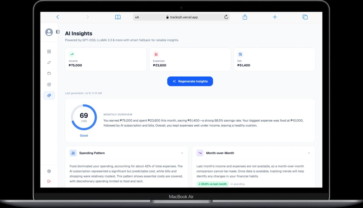 Trackr AI insights on MacBook